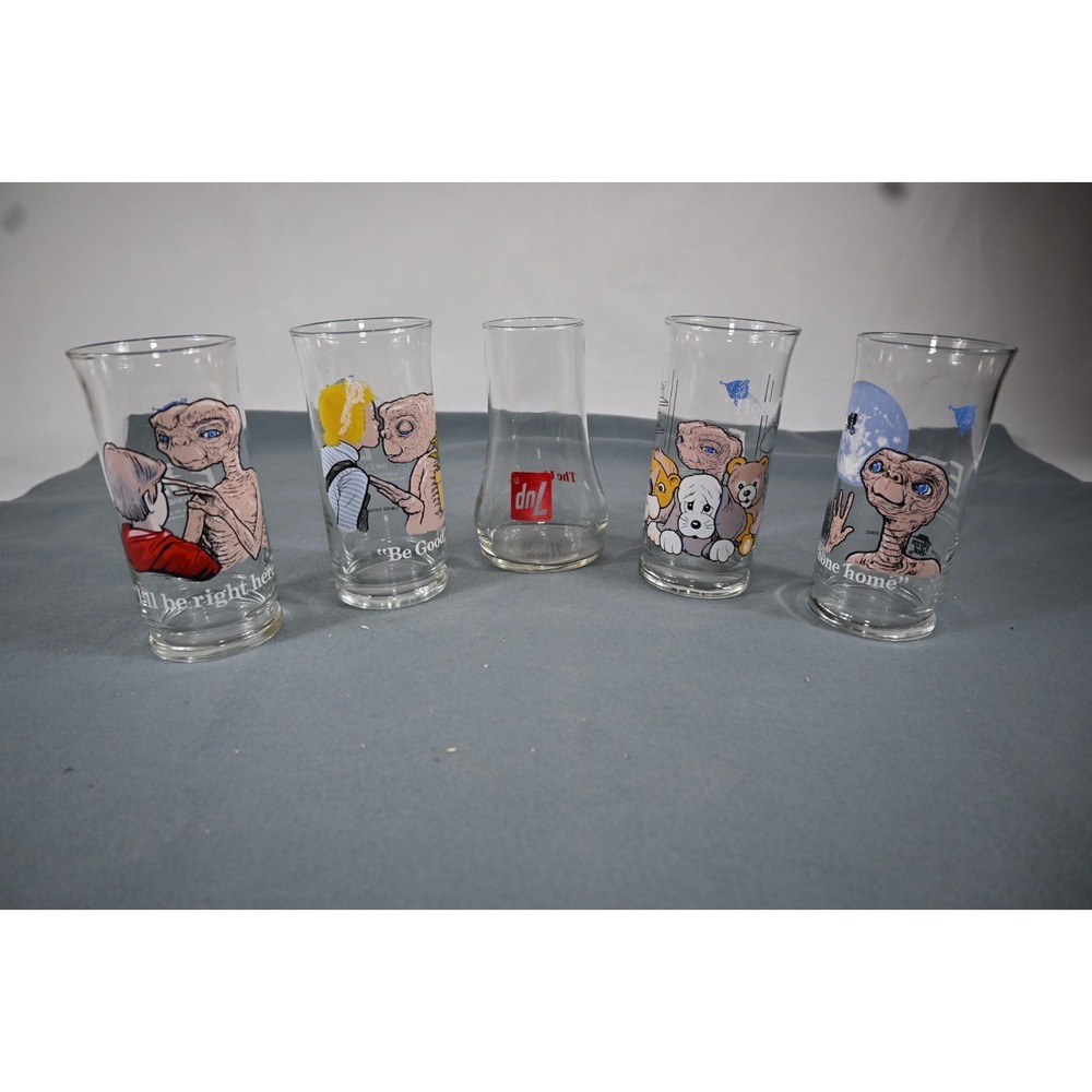 Vintage E.T. 1982 Limited Edition Pizza Hut Collector Drinking Glasses 7UP